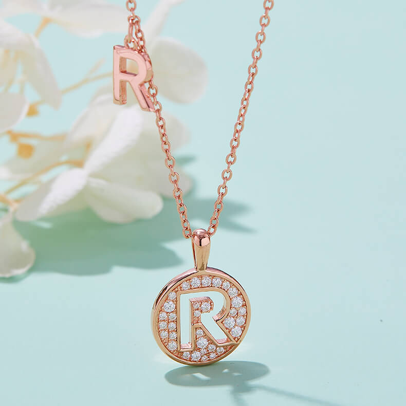 Initial alphabet R Moissanite pendant necklace