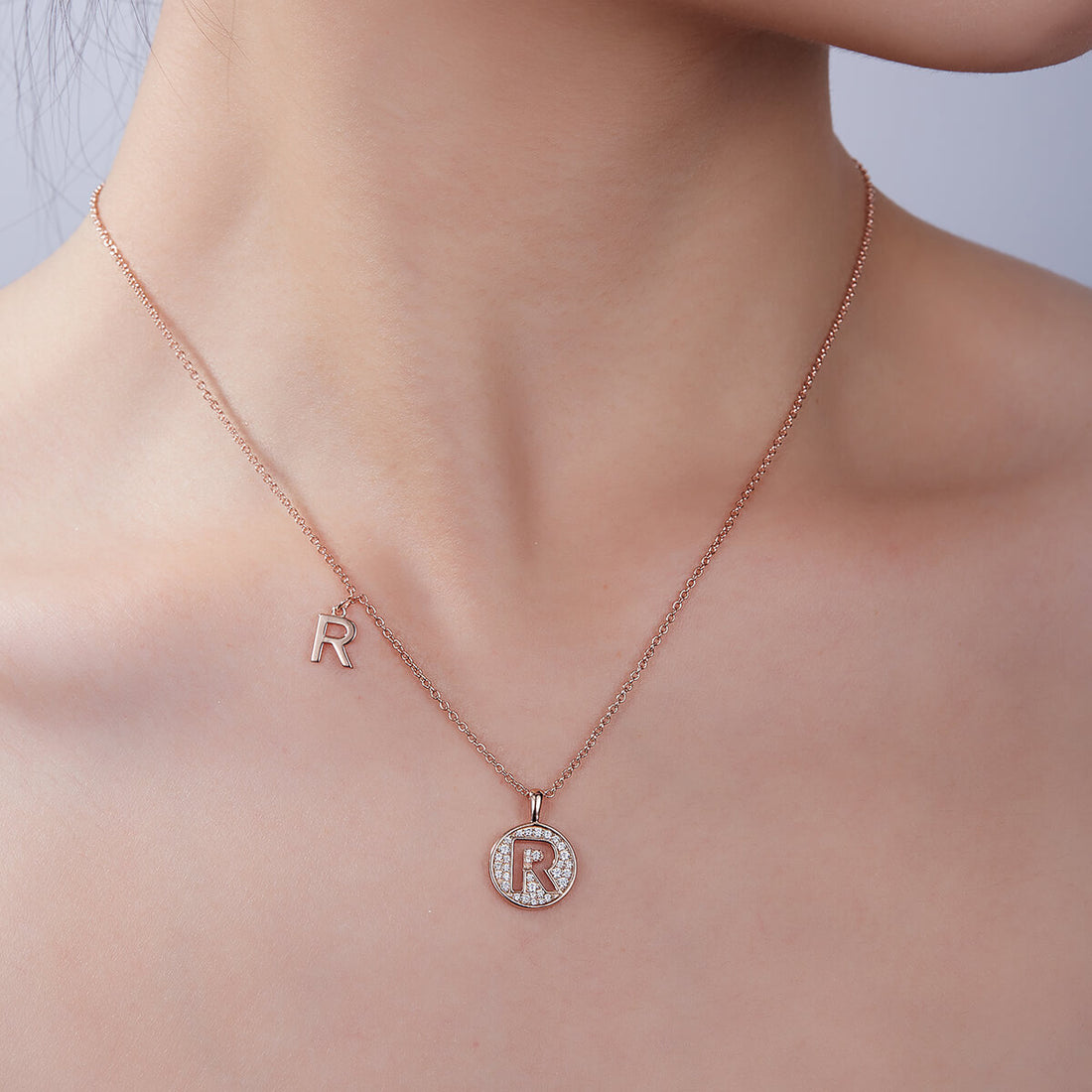 Initial alphabet R Moissanite pendant necklace