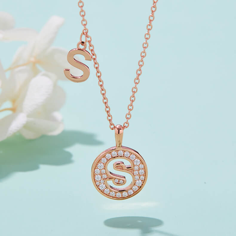 Initial alphabet S Moissanite pendant necklace