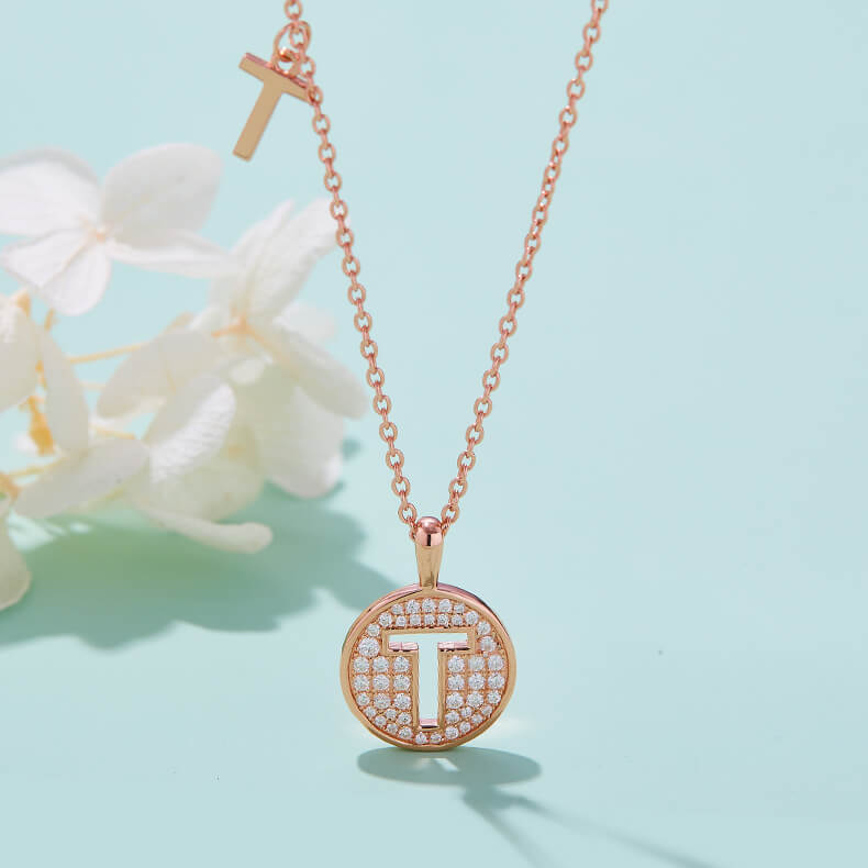 Initial alphabet T Moissanite pendant necklace