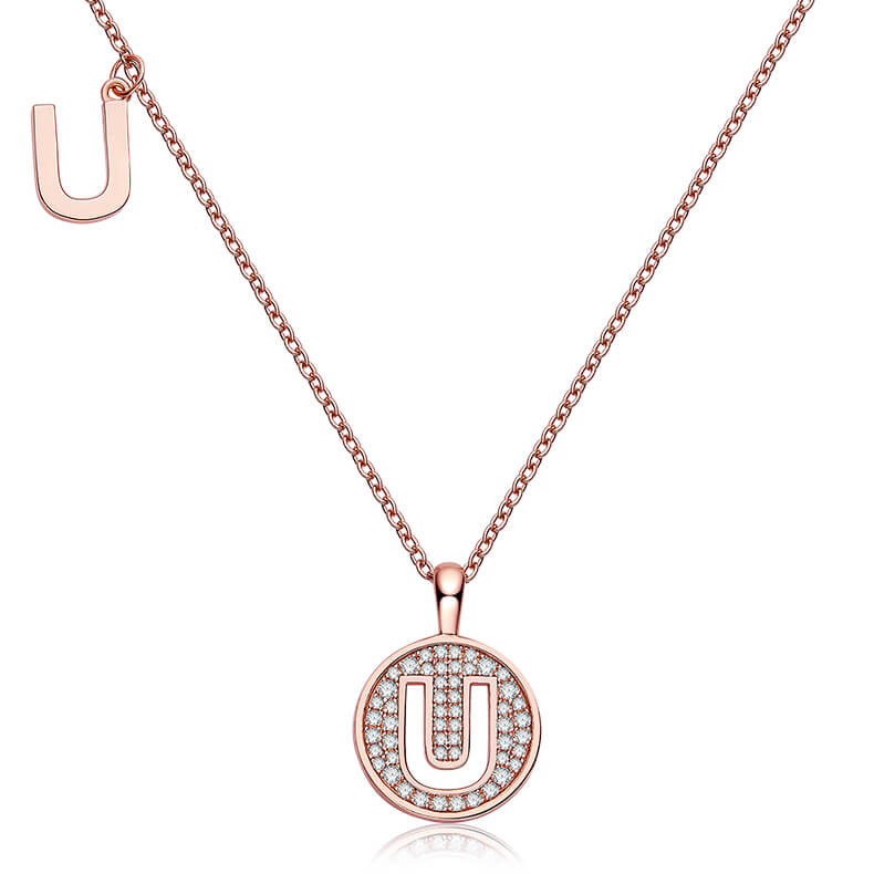 Initial alphabet U Moissanite pendant necklace