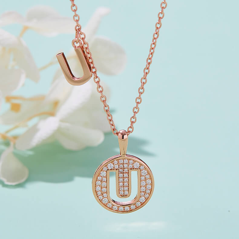 Initial alphabet U Moissanite pendant necklace