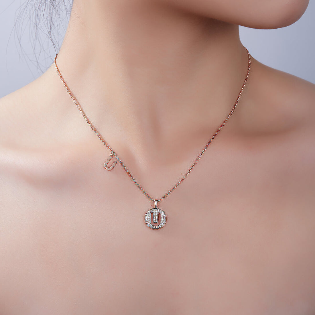 Initial alphabet U Moissanite pendant necklace