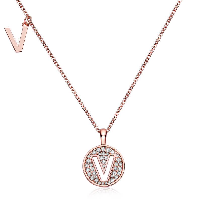 Initial alphabet V Moissanite pendant necklace