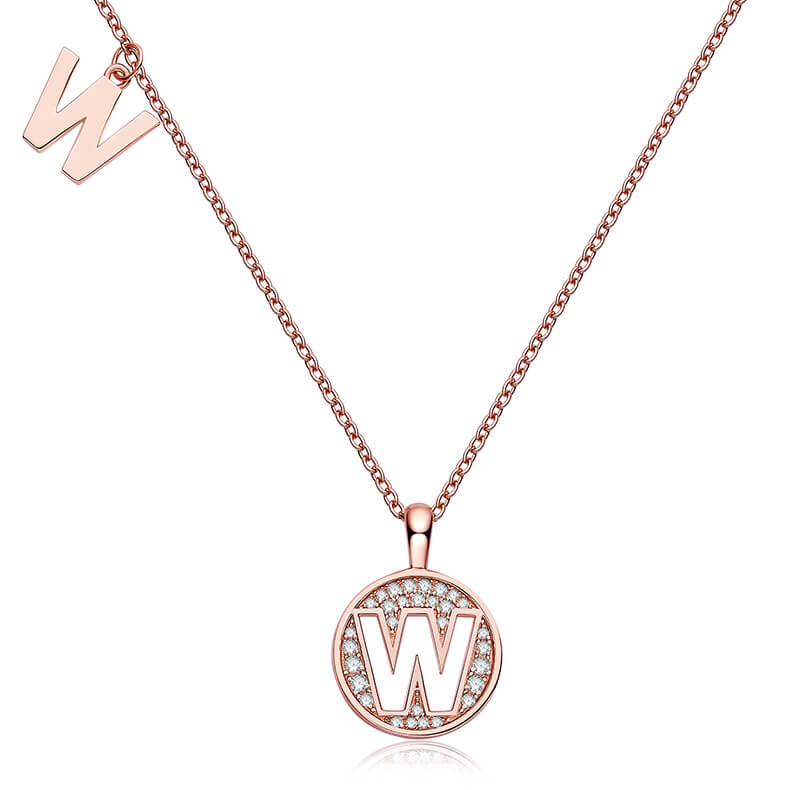 Initial alphabet W Moissanite pendant necklace