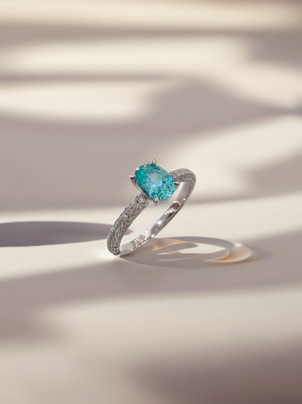 Oval cut  lab grown Paraiba engagement ring