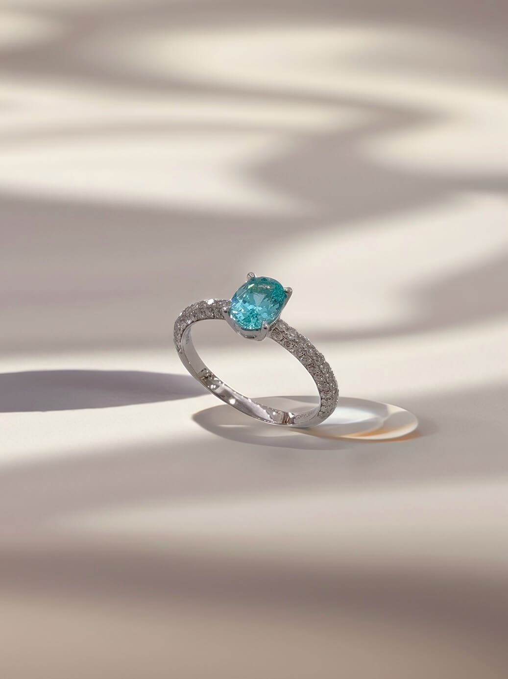 Oval cut  lab grown Paraiba engagement ring