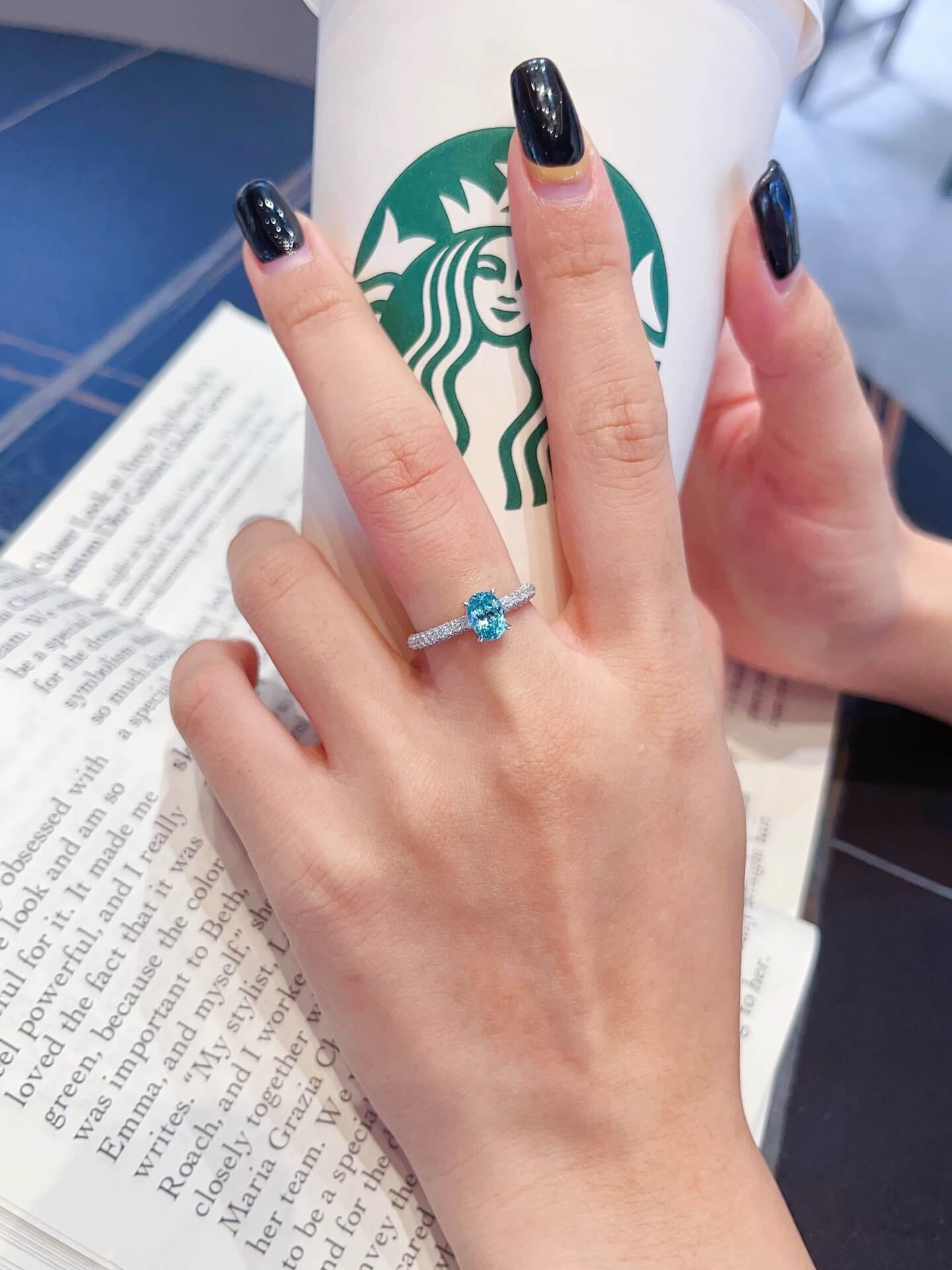 Oval cut  lab grown Paraiba engagement ring