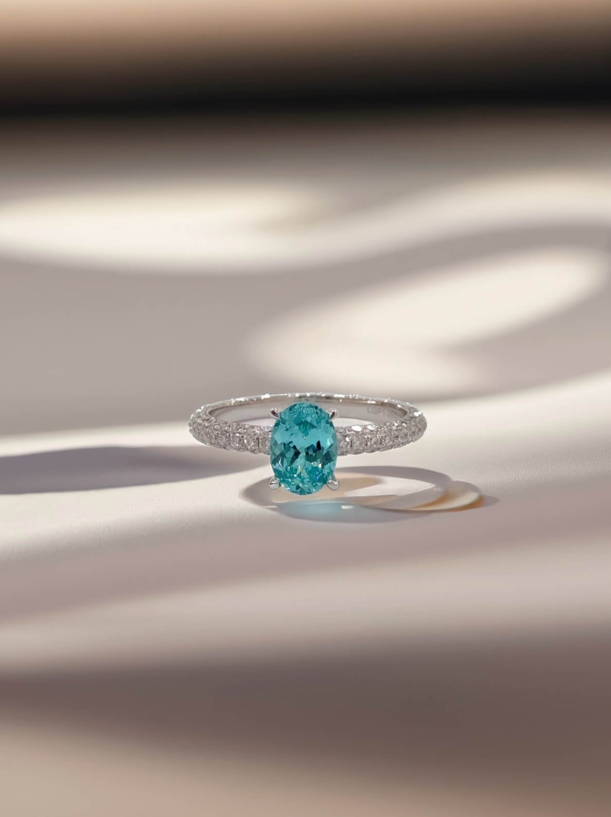 Oval cut  lab grown Paraiba engagement ring