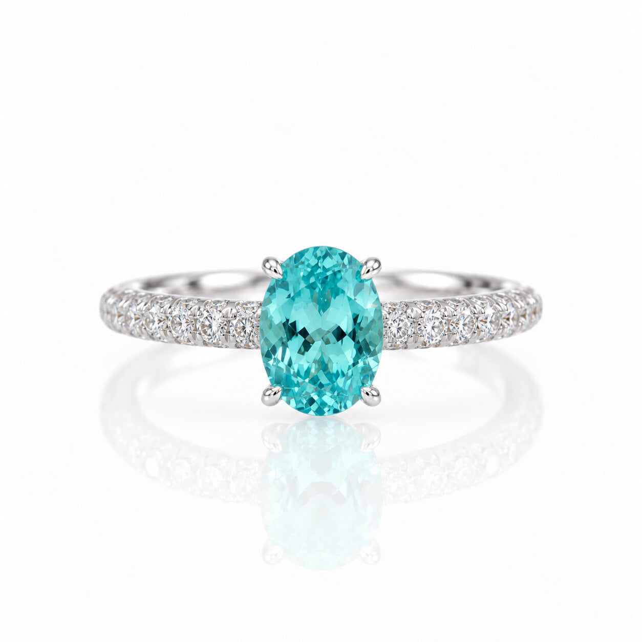 Oval cut  lab grown Paraiba engagement ring