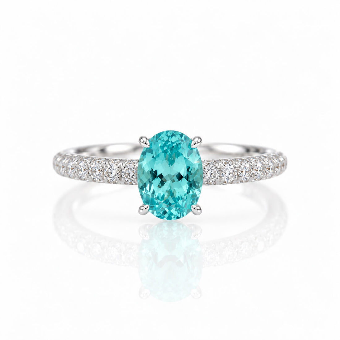 Oval cut  lab grown Paraiba engagement ring