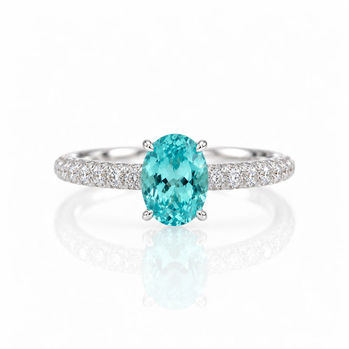 Oval cut  lab grown Paraiba engagement ring