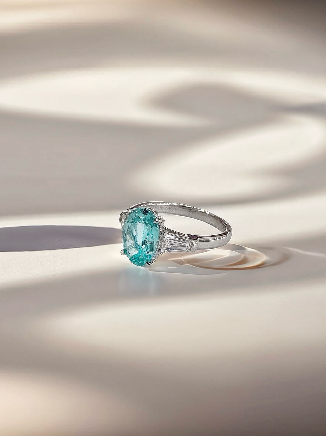 Oval cut  lab grown Paraiba three stones engagement ring