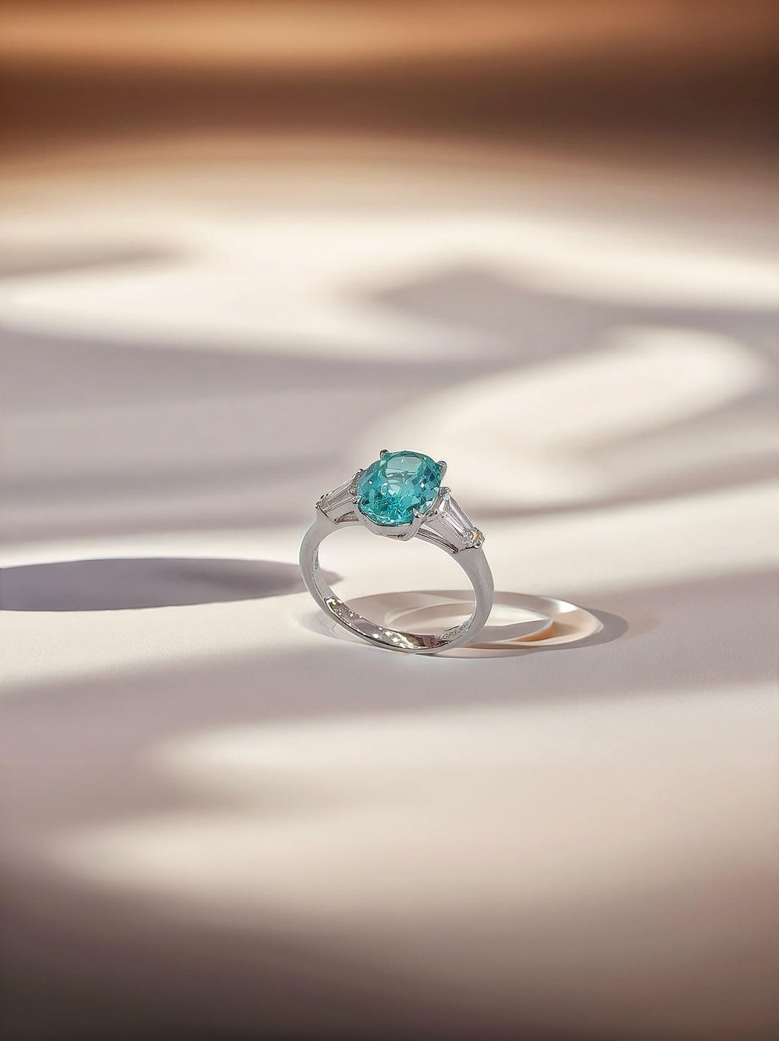 Oval cut  lab grown Paraiba three stones engagement ring