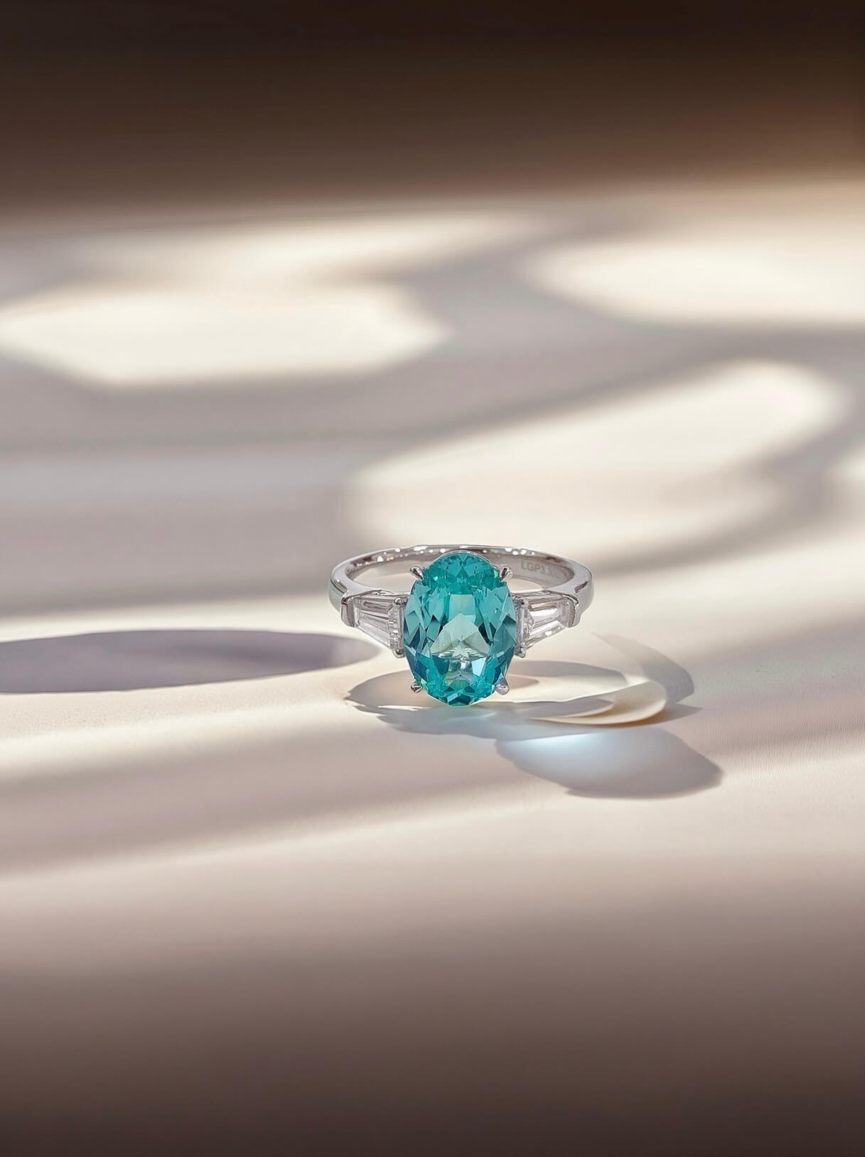 Oval cut  lab grown Paraiba three stones engagement ring