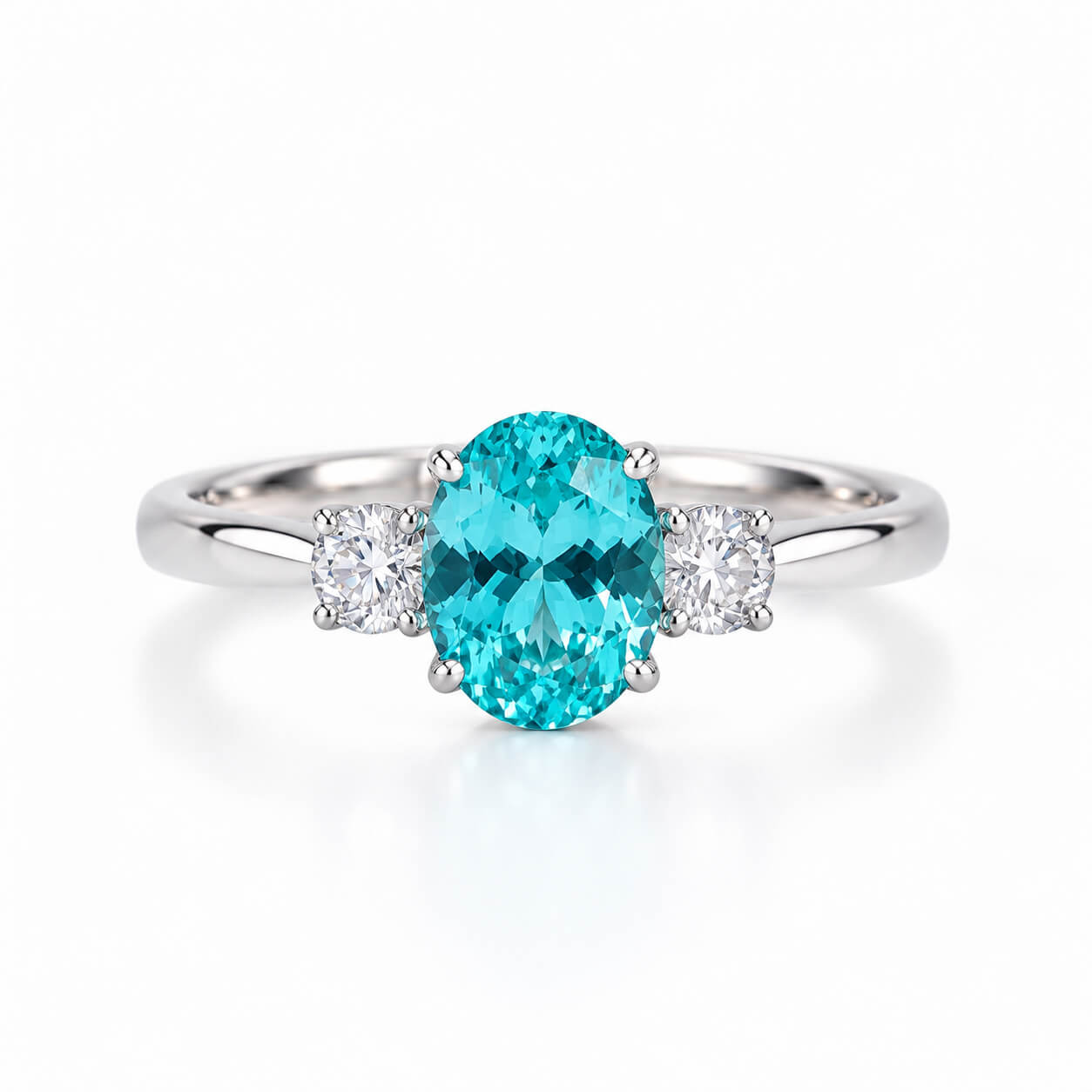 Oval cut  lab grown Paraiba three stones engagement ring