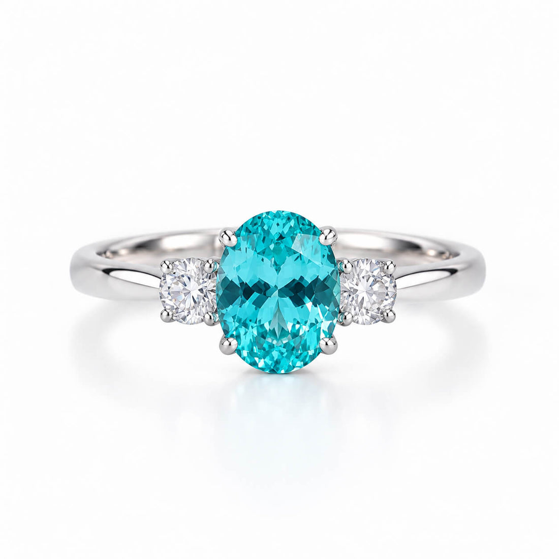 Oval cut  lab grown Paraiba three stones engagement ring