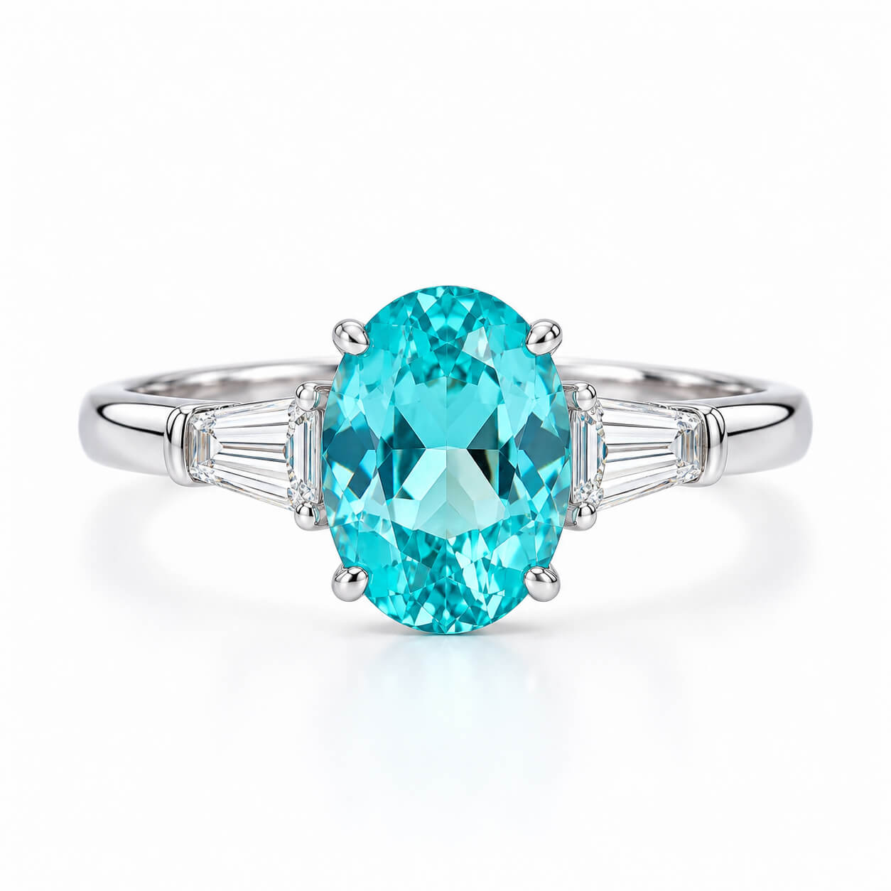 Oval cut  lab grown Paraiba three stones engagement ring