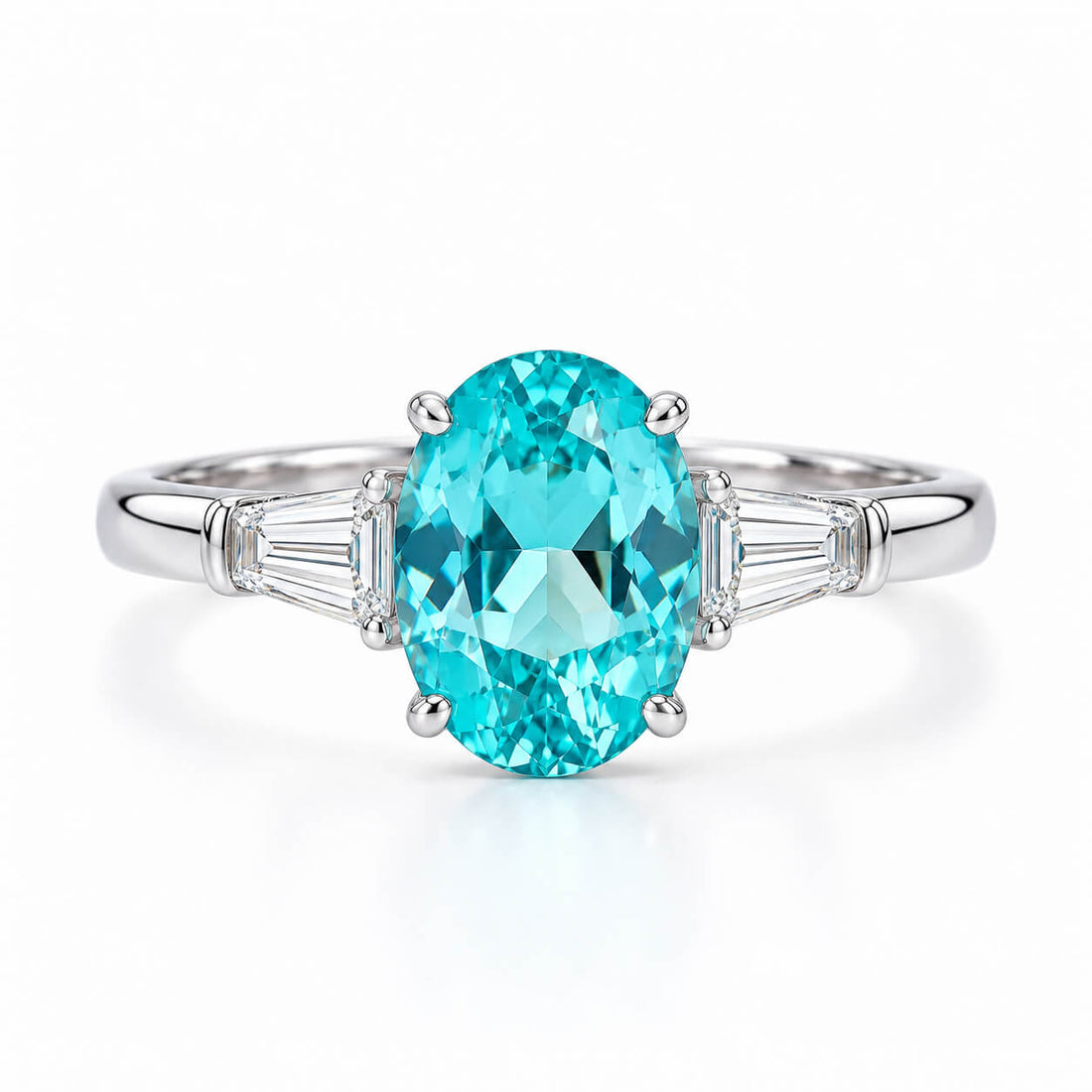 Oval cut  lab grown Paraiba three stones engagement ring
