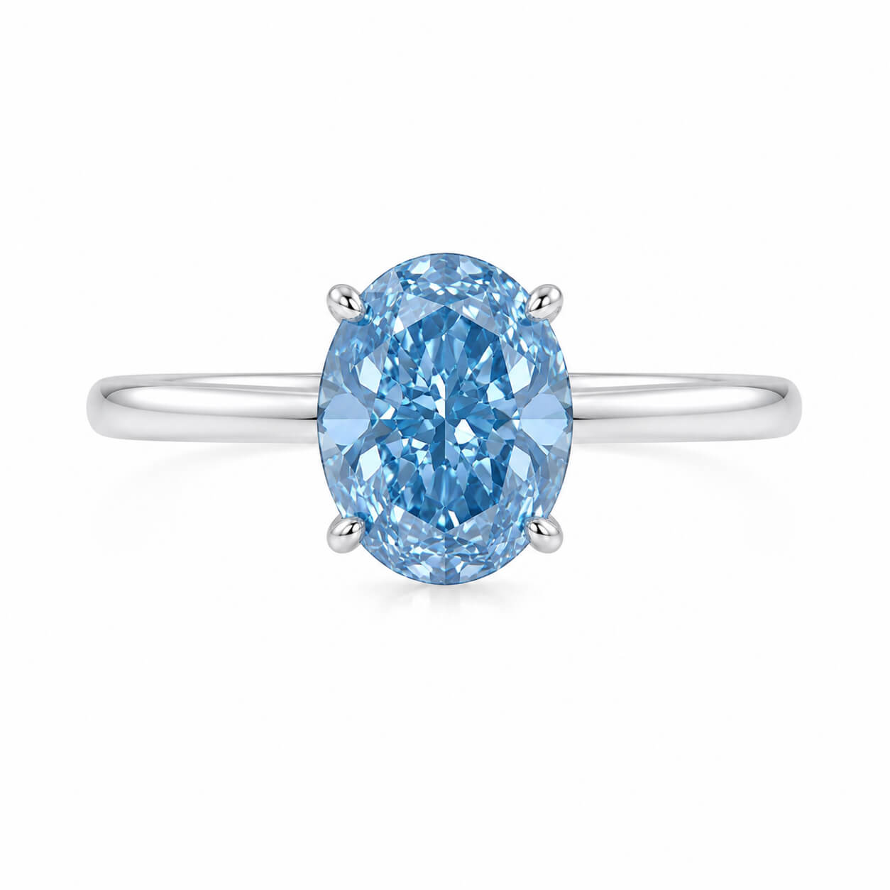 Oval cut lab grown blue diamond engagement ring