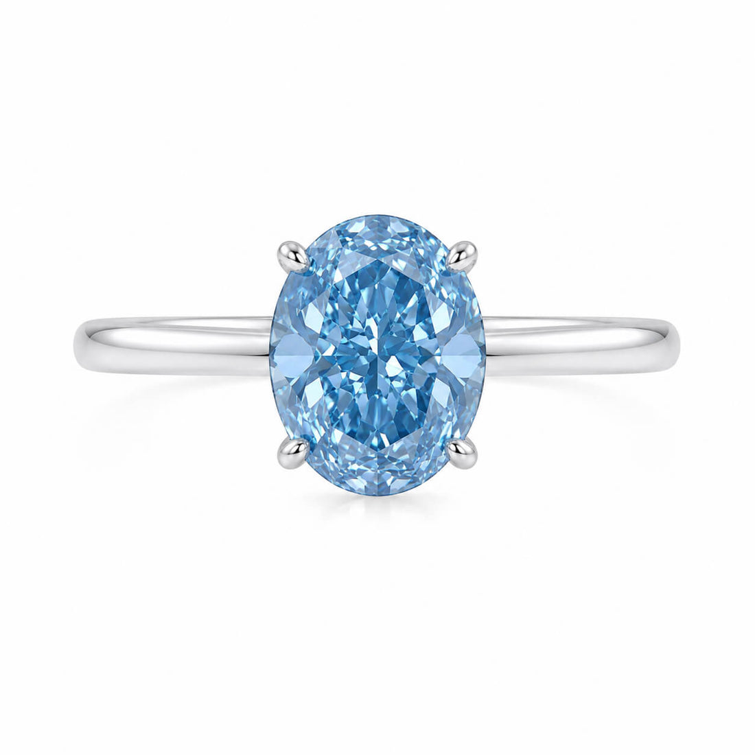 Oval cut lab grown blue diamond engagement ring