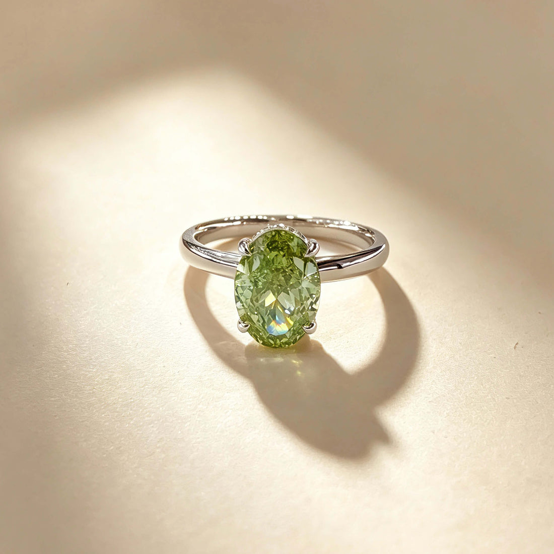 Oval cut lab grown green diamond engagement ring