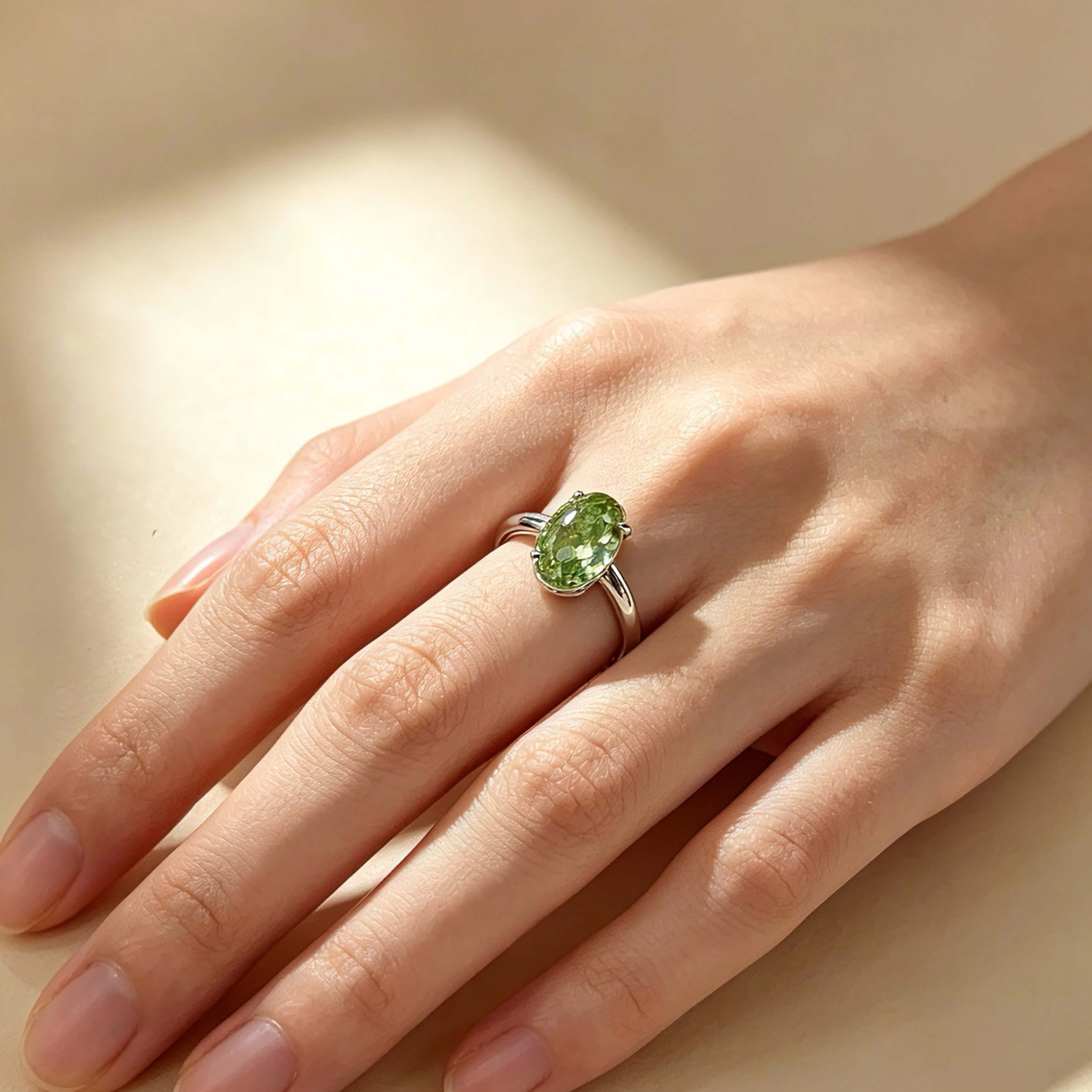 Oval cut lab grown green diamond engagement ring