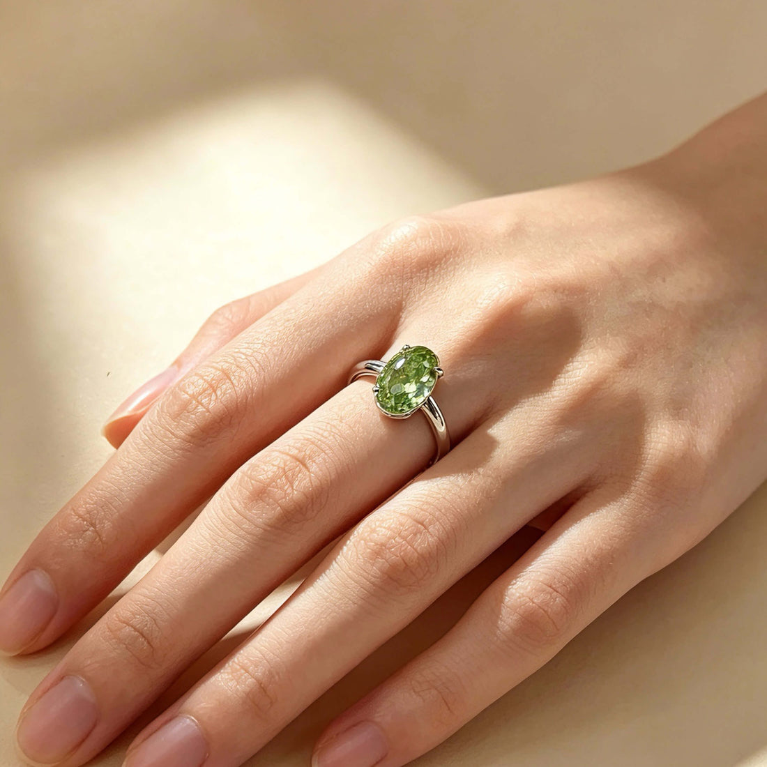 Oval cut lab grown green diamond engagement ring