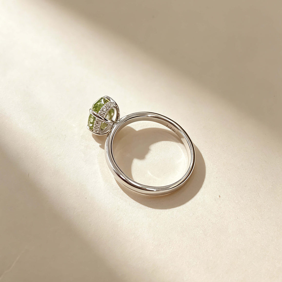 Oval cut lab grown green diamond engagement ring
