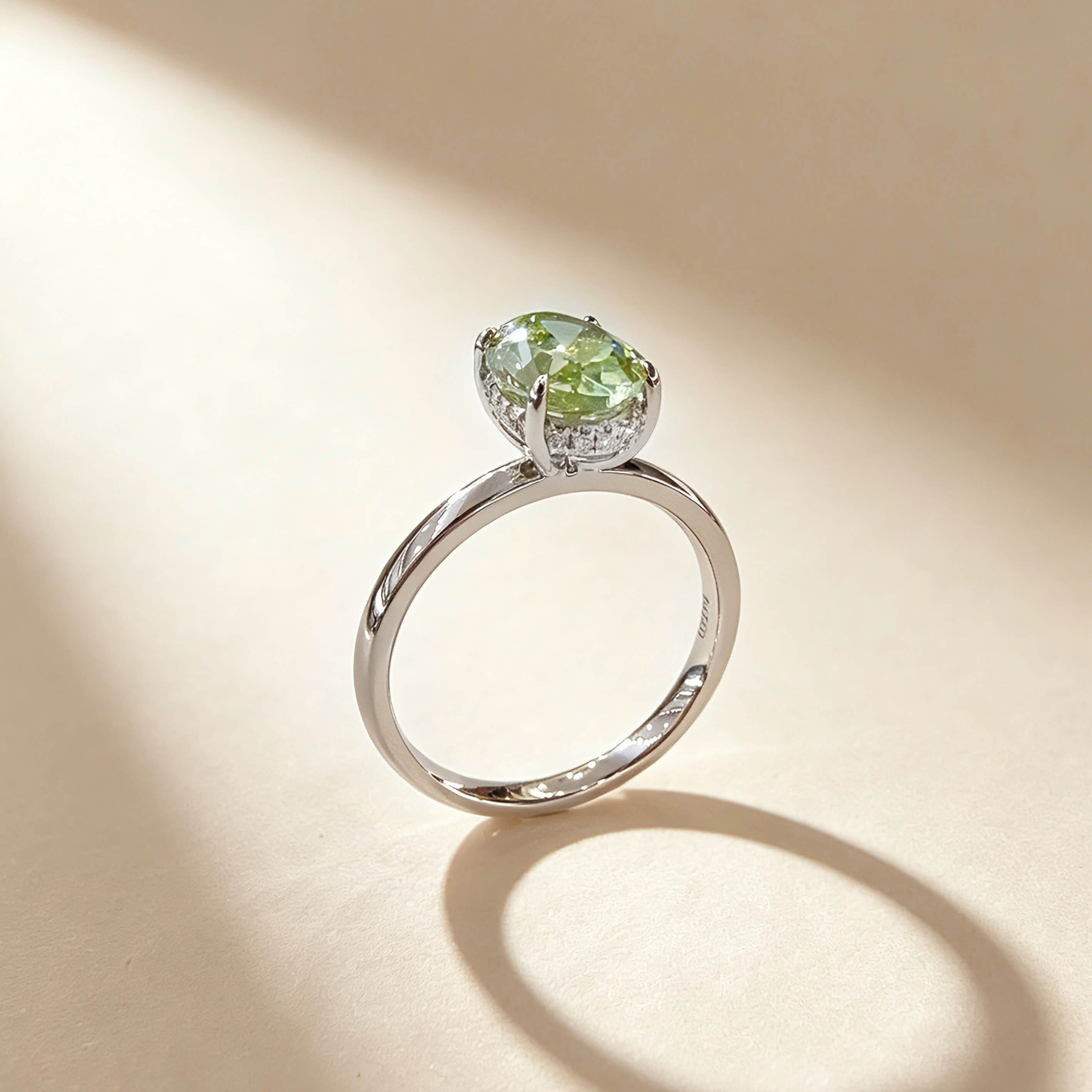Oval cut lab grown green diamond engagement ring
