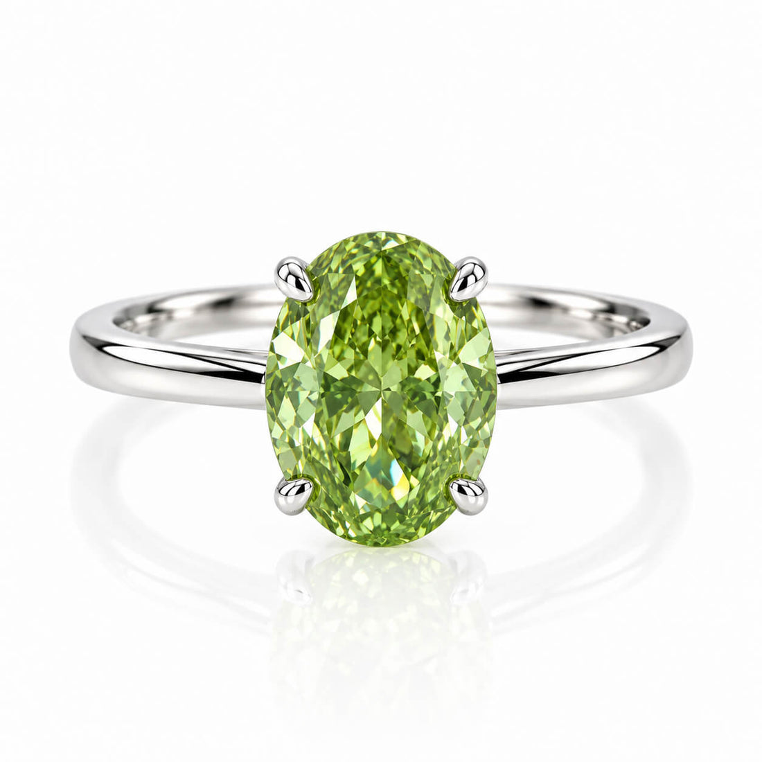 Oval cut lab grown green diamond engagement ring
