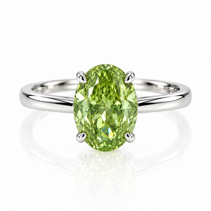 Oval cut lab grown green diamond engagement ring