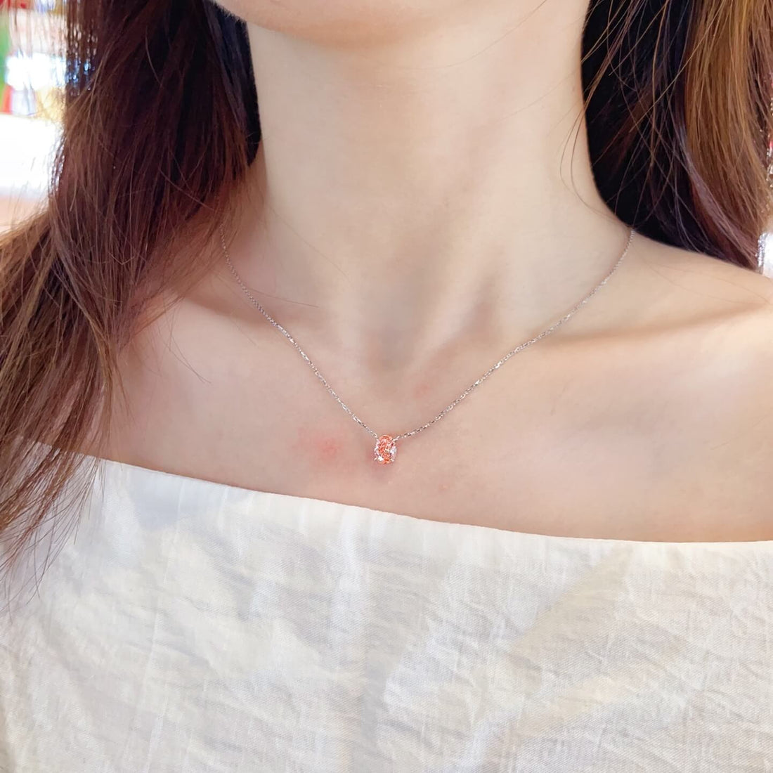 Oval cut lab grown pink diamond pendant necklace
