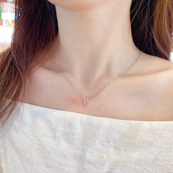 Oval cut lab grown pink diamond pendant necklace