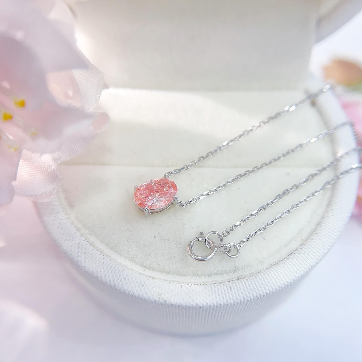 Oval cut lab grown pink diamond pendant necklace