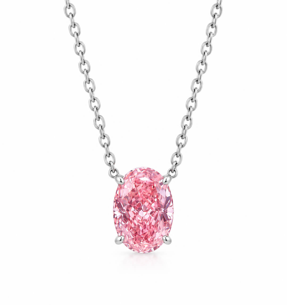 Oval cut lab grown pink diamond pendant necklace
