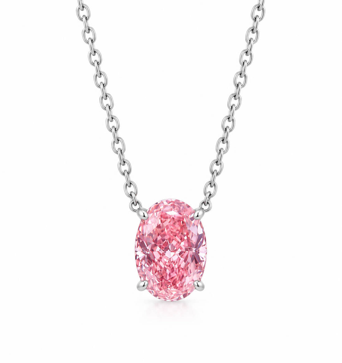 Oval cut lab grown pink diamond pendant necklace