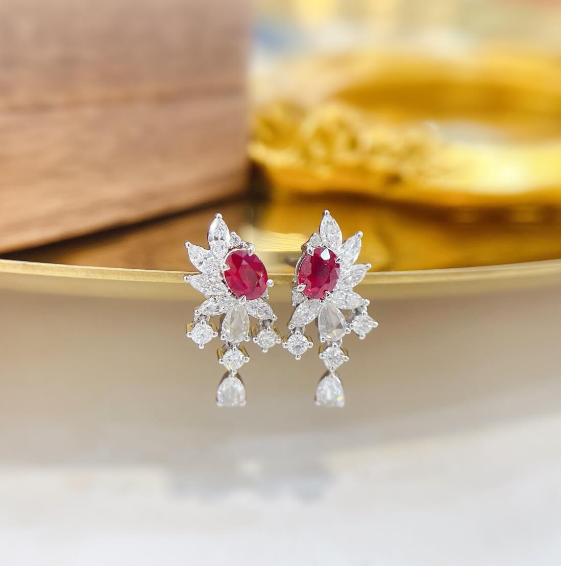 Oval cut lab grown ruby earrings stud