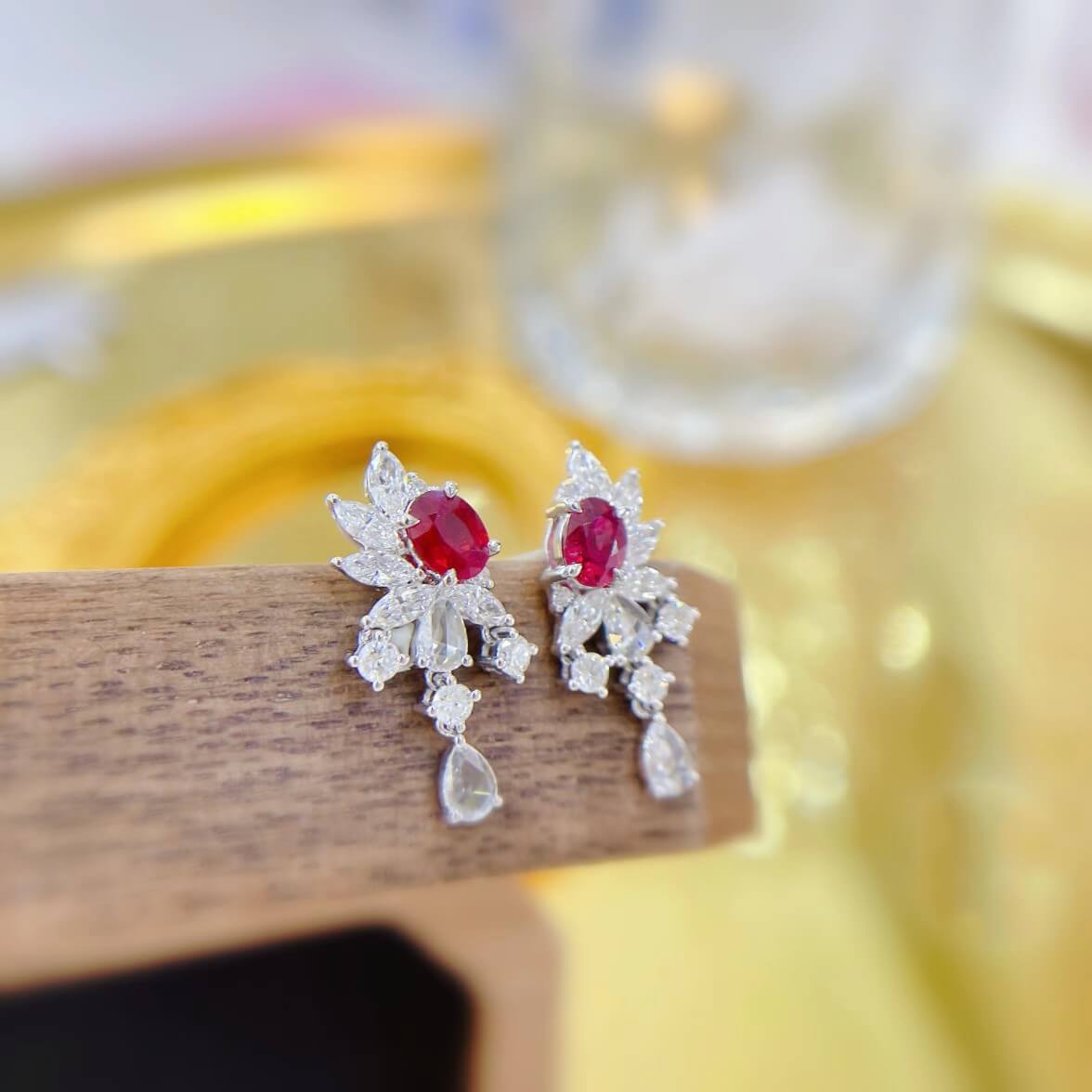 Oval cut lab grown ruby earrings stud