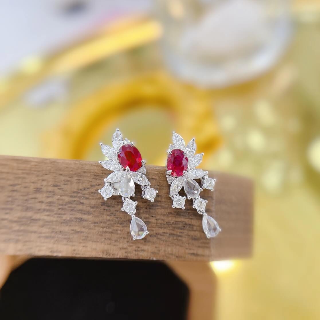 Oval cut lab grown ruby earrings stud