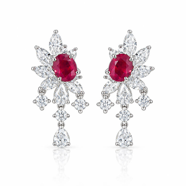 Oval cut lab grown ruby earrings stud