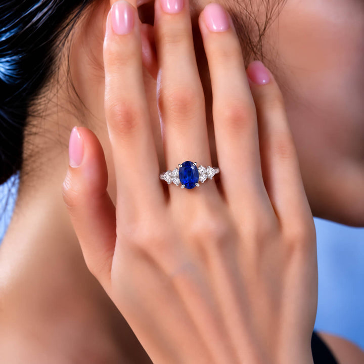 Oval cut  lab grown sapphire engagement ring
