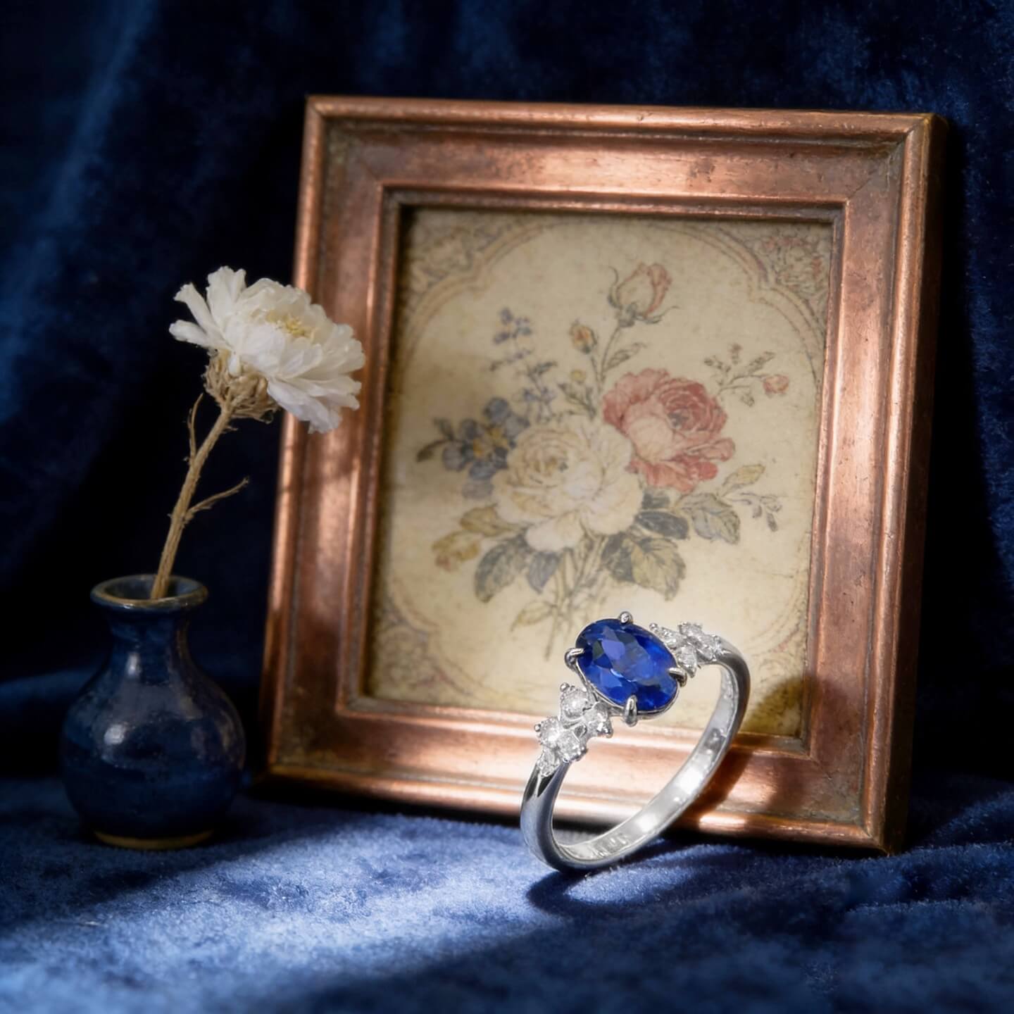 Oval cut  lab grown sapphire engagement ring