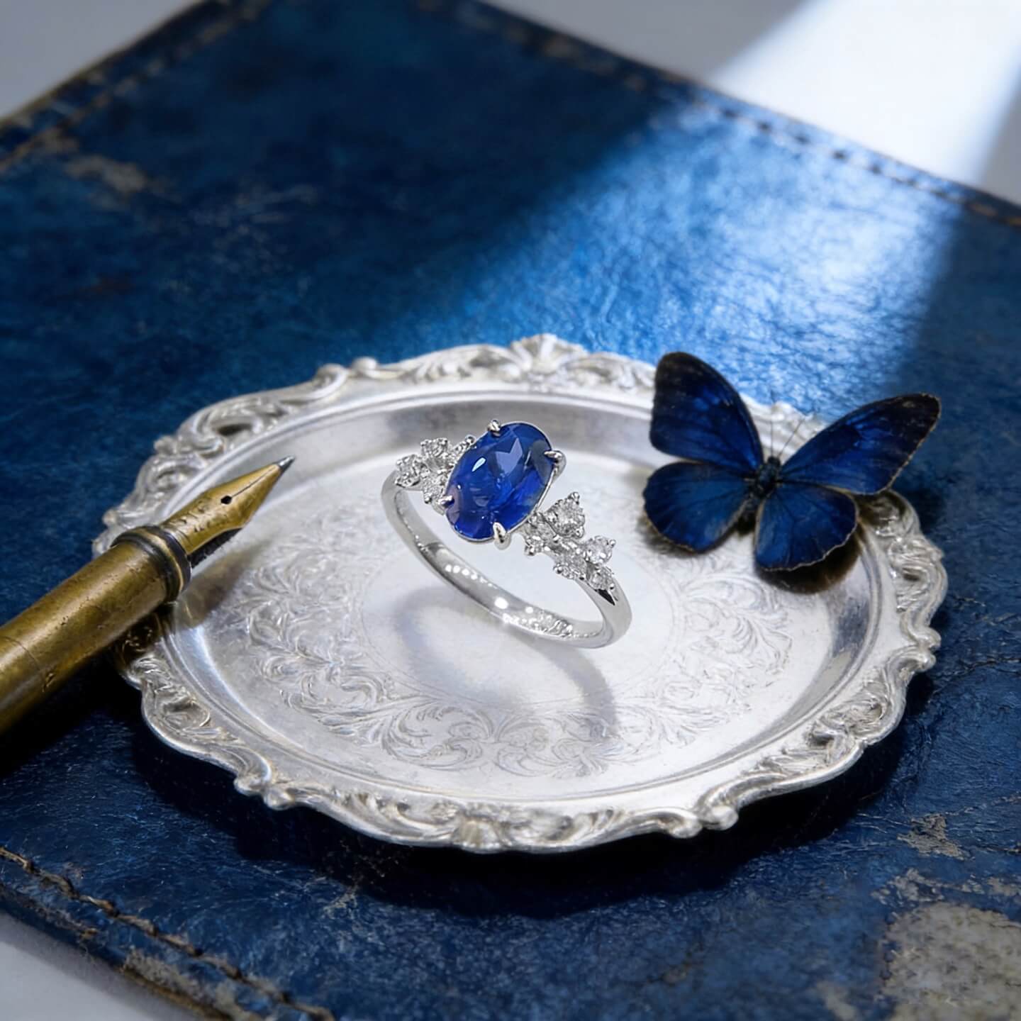 Oval cut  lab grown sapphire engagement ring