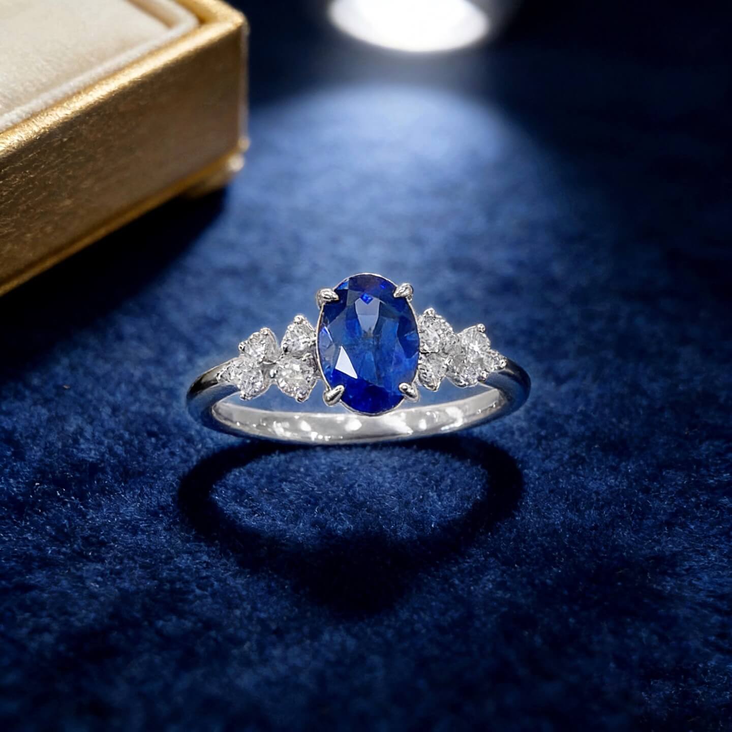 Oval cut  lab grown sapphire engagement ring