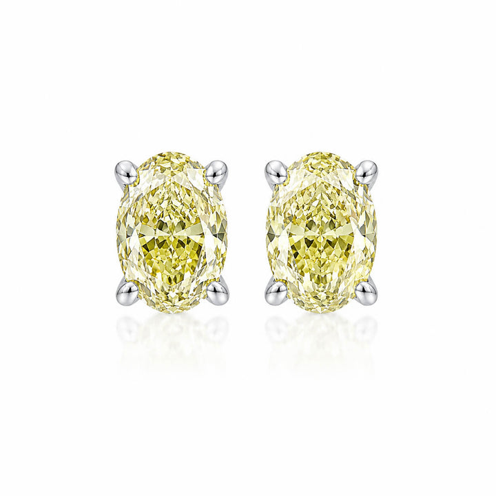 Oval cut lab grown yellow diamond earrings stud