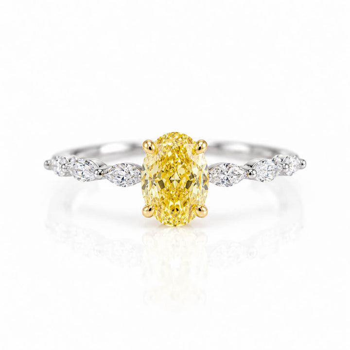 Oval cut lab grown yellow diamond engagement ring