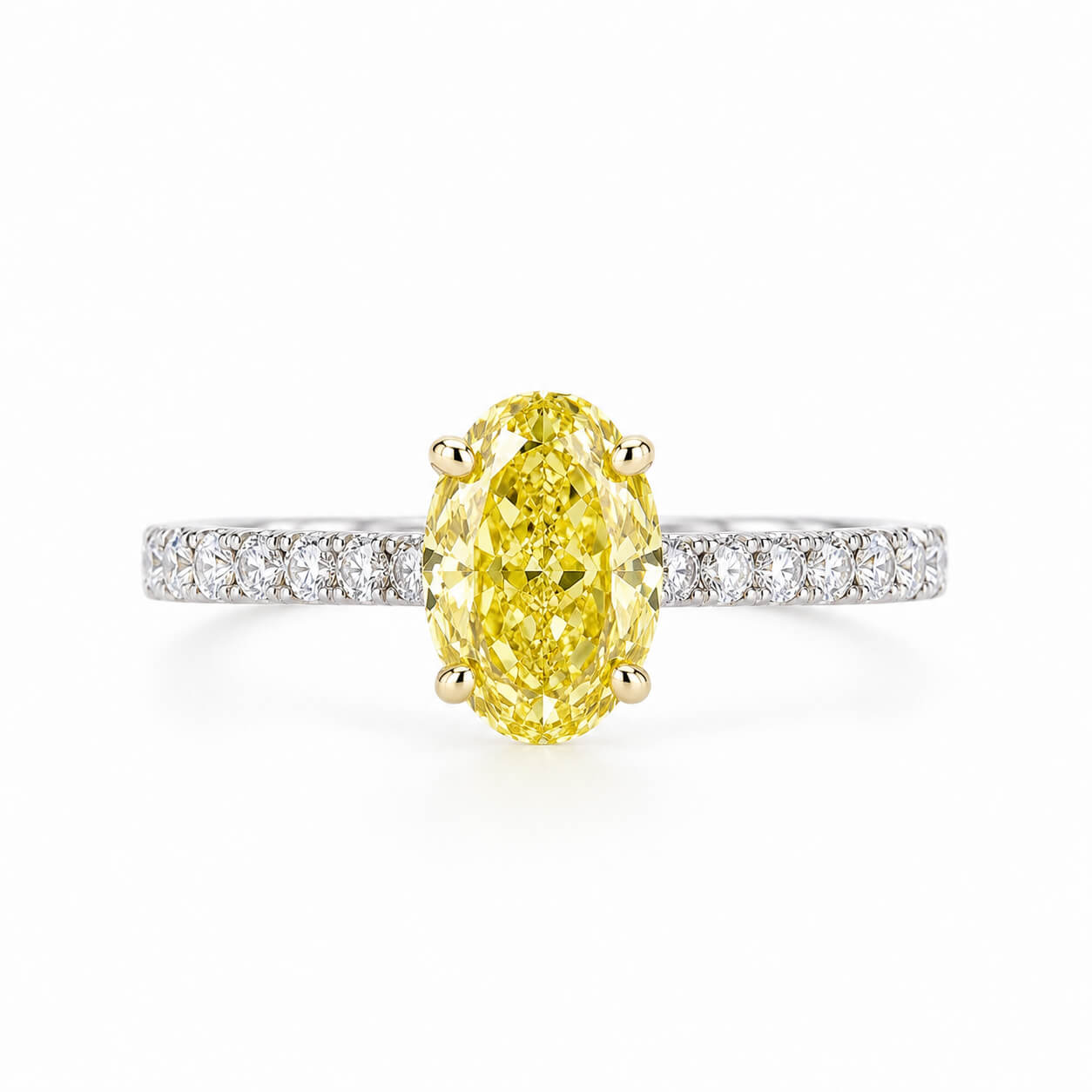 Oval cut lab grown yellow diamond engagement ring