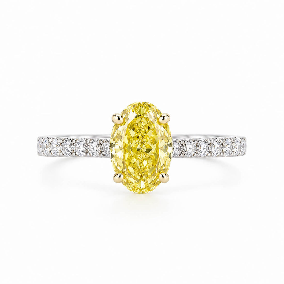 Oval cut lab grown yellow diamond engagement ring