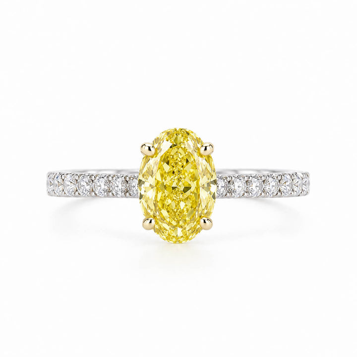 Oval cut lab grown yellow diamond engagement ring